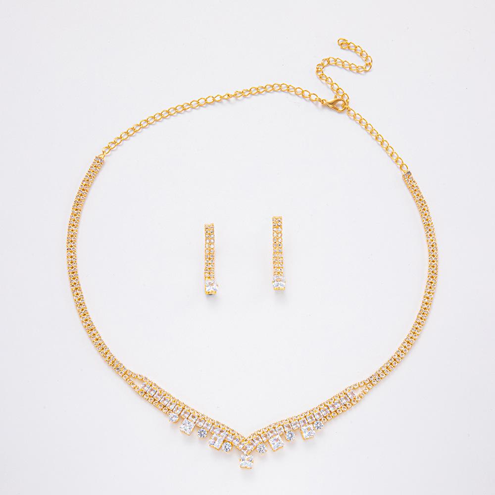 Light Luxury Zircon Bare Diamonds Bridal Jewelry Two-Piece Set Wedding Accessories Earrings Necklace Set Jewelry Spring
