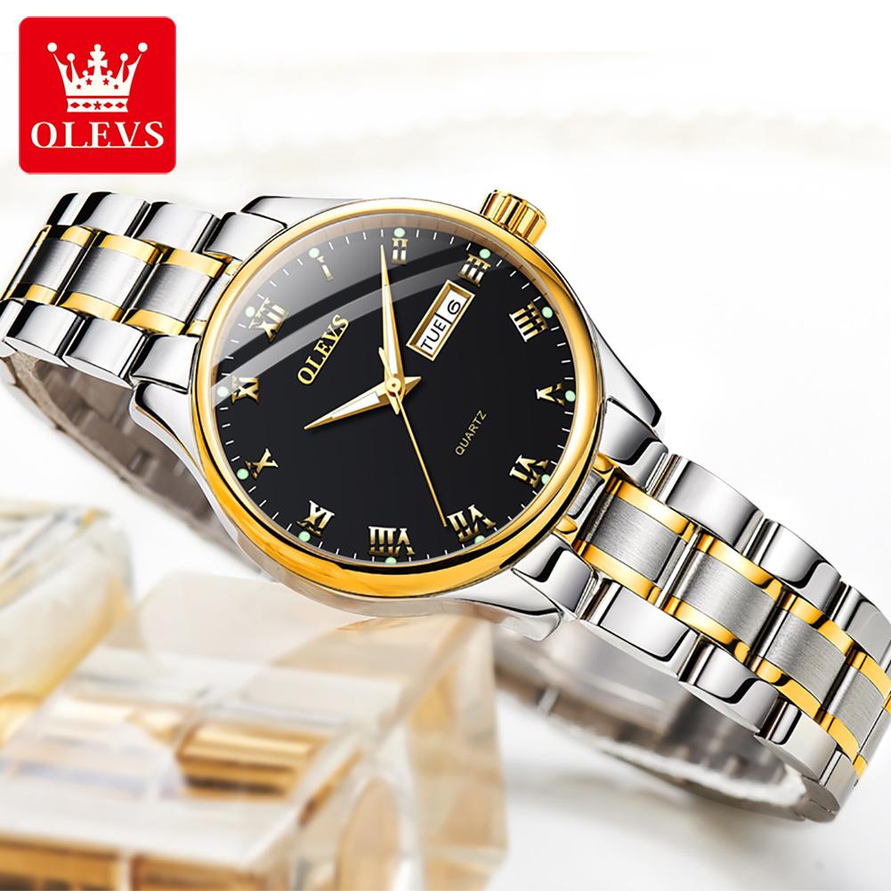 OLEVS 5568 Luxury Quartz Watch for Woman Luminous Date Week Waterproof Steel Strap Original Fashion Ladies Wristwatches