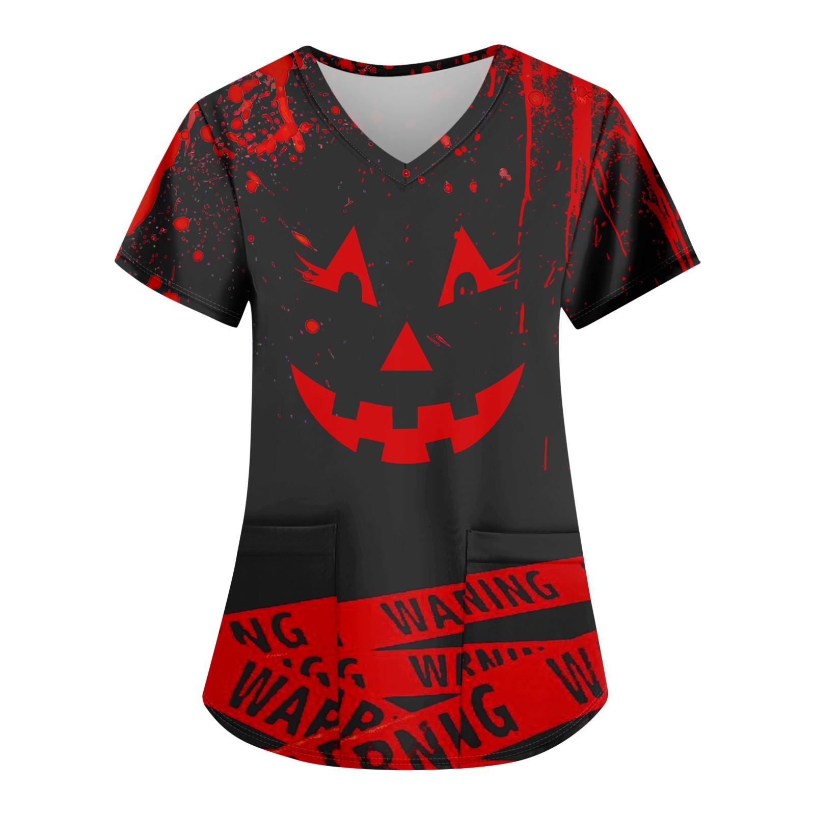 

Женская модная повседневная футболка с принтом на Хэллоуин и карманом XL арбуз красный