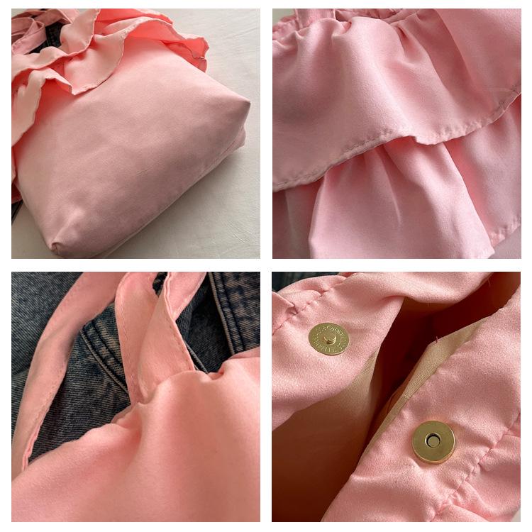 2025 Korean Ruffle Bag: Women's Large Capacity White Shoulder Bag