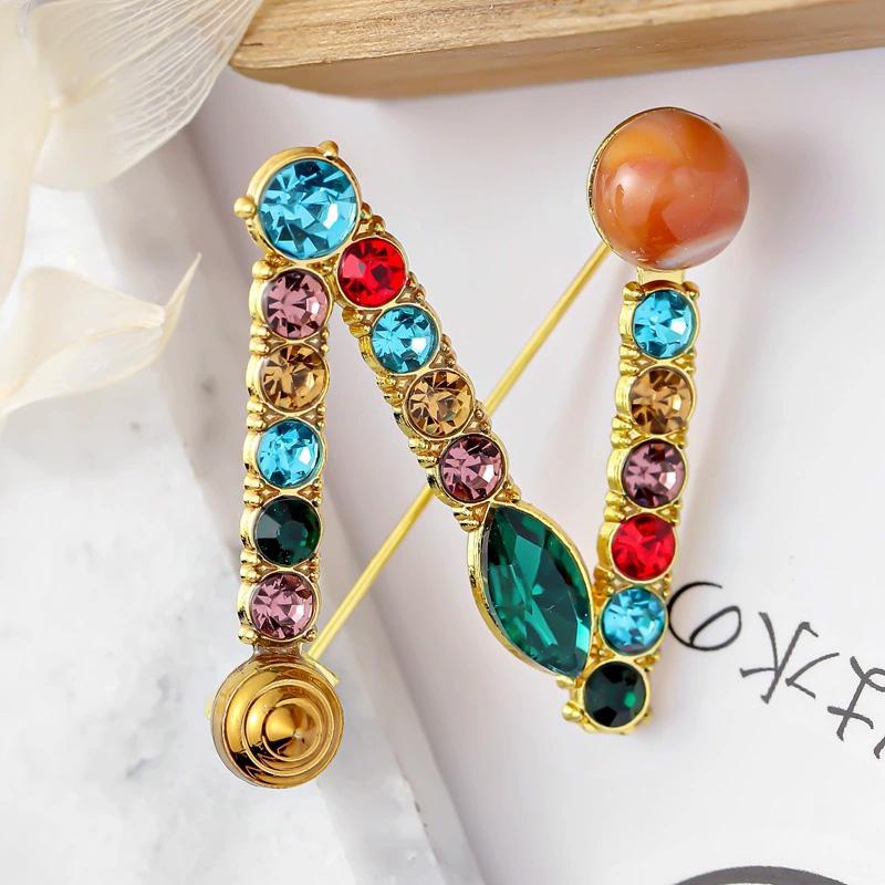 1PC 26 Letters Colorful Jewelry Gifts for Women Alphabet Brooch A-Z Rhinestone Letter Pin