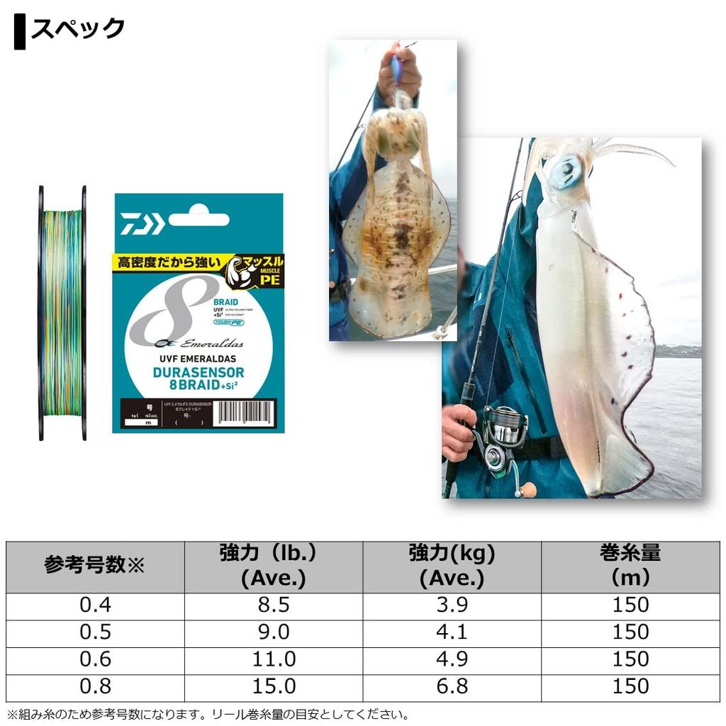 Daiwa UVF Emeraldas DuraSensor PE 3 Colors Color X8+Si2 Line, 0.8, 150m, (with Markings)