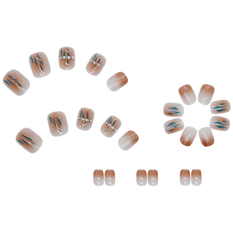 Artificial Nails Wearable Nails Translucent Diamond Elegant Mature White Short Manicure Removable Blue Embellishment Fake Nails