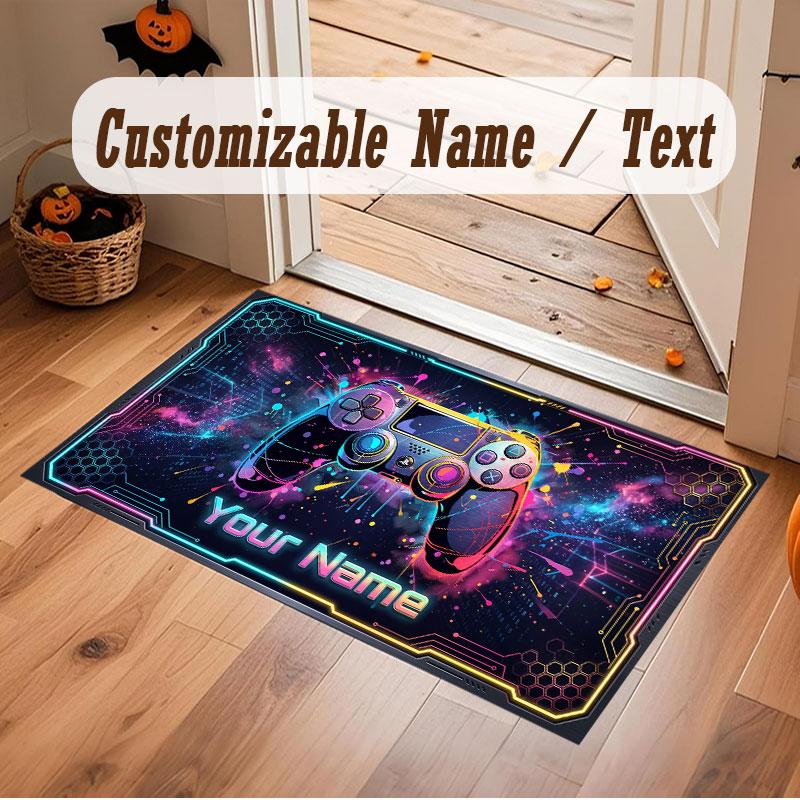 City Cyberpunk Theme Crystal Velvet Floor Rug Personalized Custom Name Text Warm Carpet Home Decoration