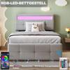 Upholstered Children's Bed 90x200 cm, With LED Lighting, Hydraulic Storage, Height-Adjustable Headboard, Single High Box, Velvet Fabric, Grey