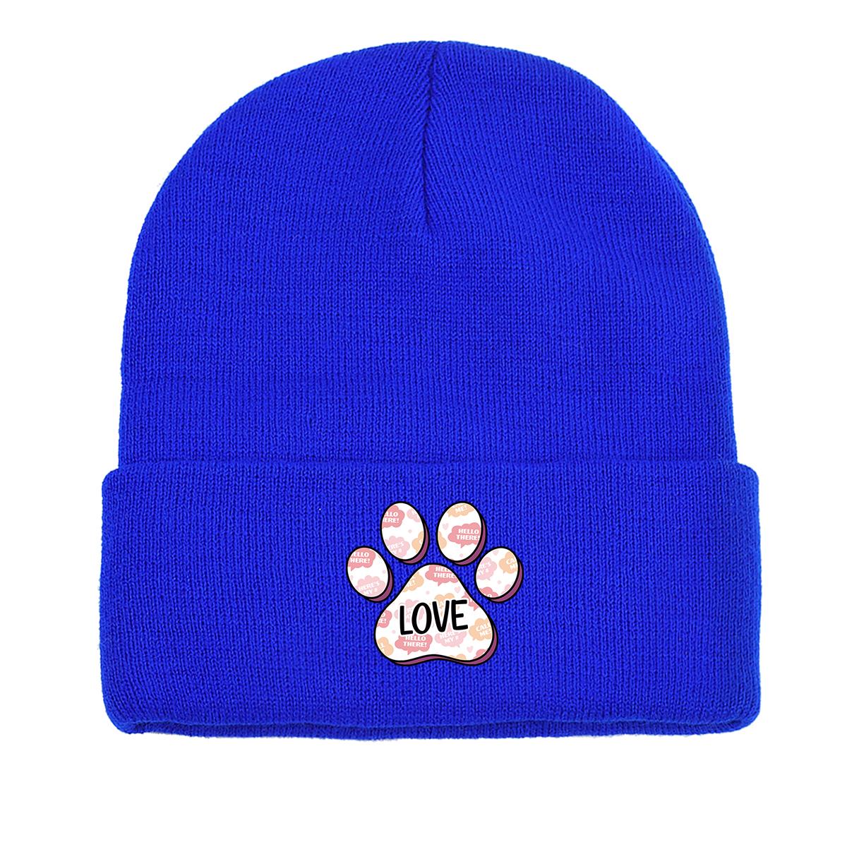 

Dog Cat Paw Print Heart Knit Hat Beanie, Valentine s Day XOXO LOVE KISS , Cozy Stylish Knitted Cap Beanie as the picture синий