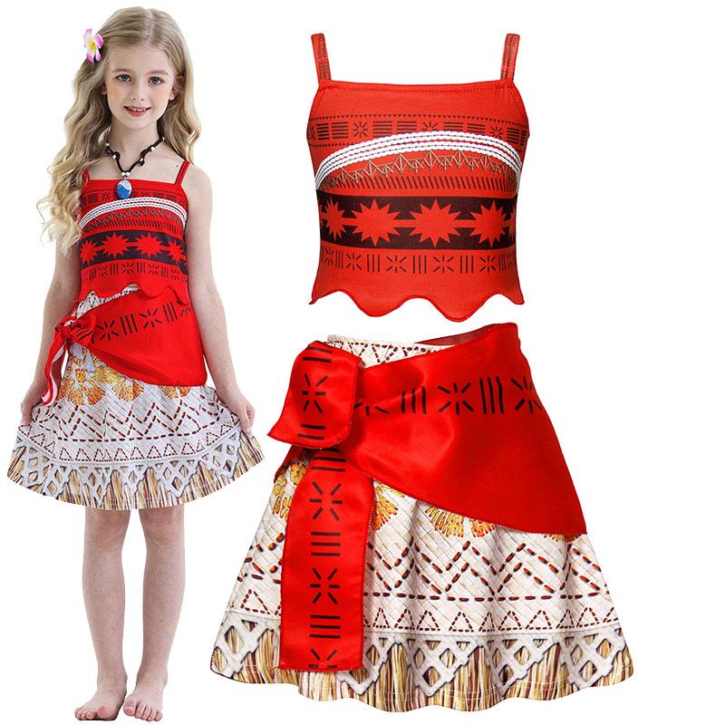 Moana Nuovo Vestito Vestiti da Principessa per Bambine Travestimento Bambini Collana Vaiana Maialino Pulcino Costume Carnevale Estivo per Bambini 2-10A