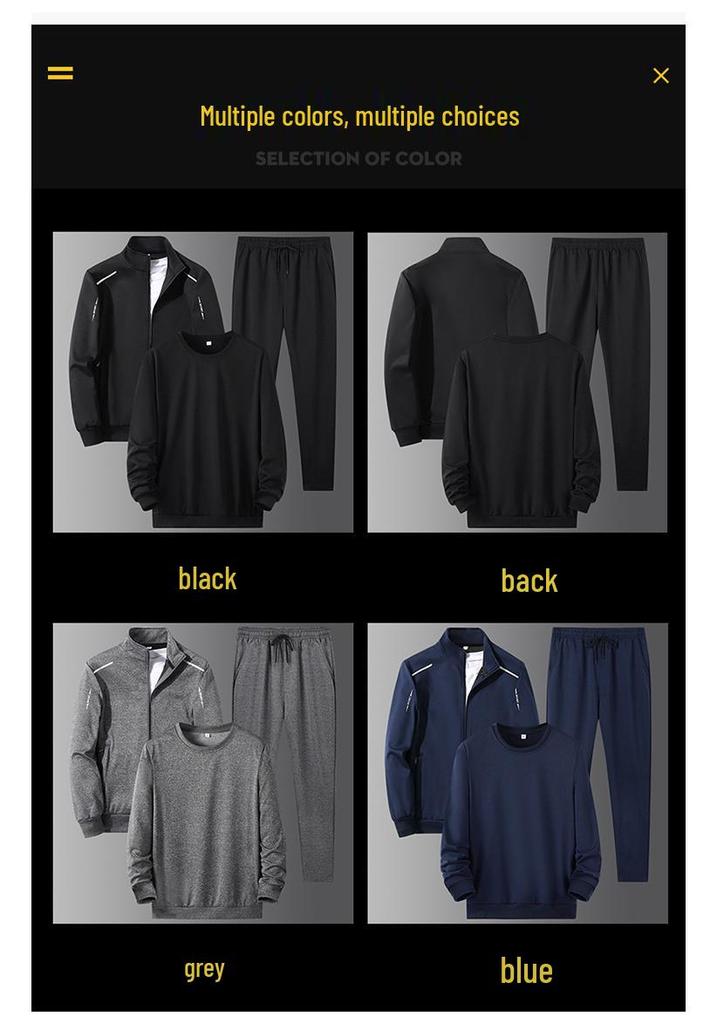 Men's Autumn-Winter Three-Piece Set: Cardigan Hoodie, Loose Sweatpants, Trendy Long-Sleeve Round Neck Top