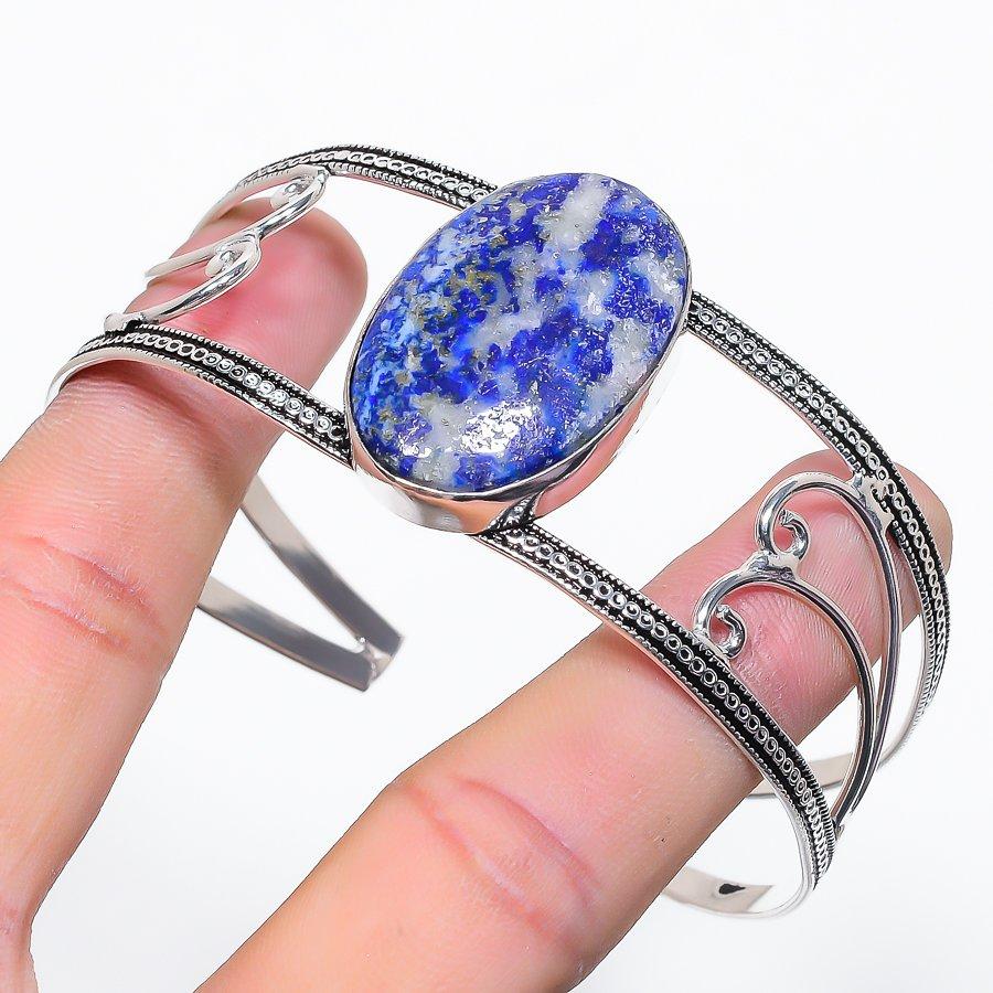 Natural Labradorite Gemstone 925 Sterling Silver Cuff Bangle Adjustable J5W96