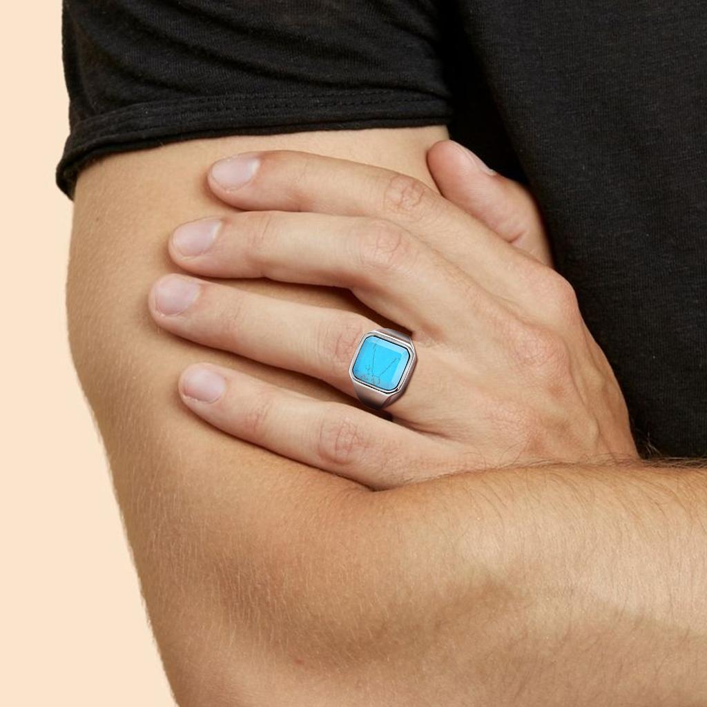 Vnox Anello Sigillo in Pietra Naturale da Uomo, Fascia Dita Quadrata Geometrica con Sigillo Superiore, Anello Maschile in Acciaio Inossidabile, Anillos De Hombre