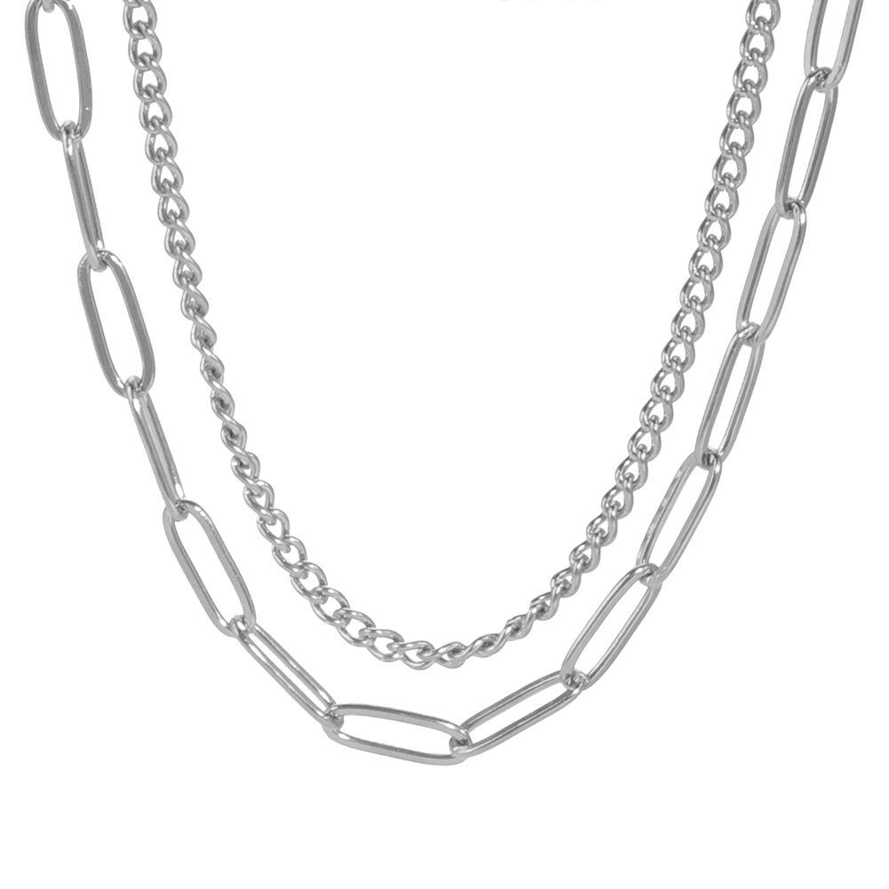 European & American Street Style Retro Titanium Steel Men's Spliced Double Layer Necklace