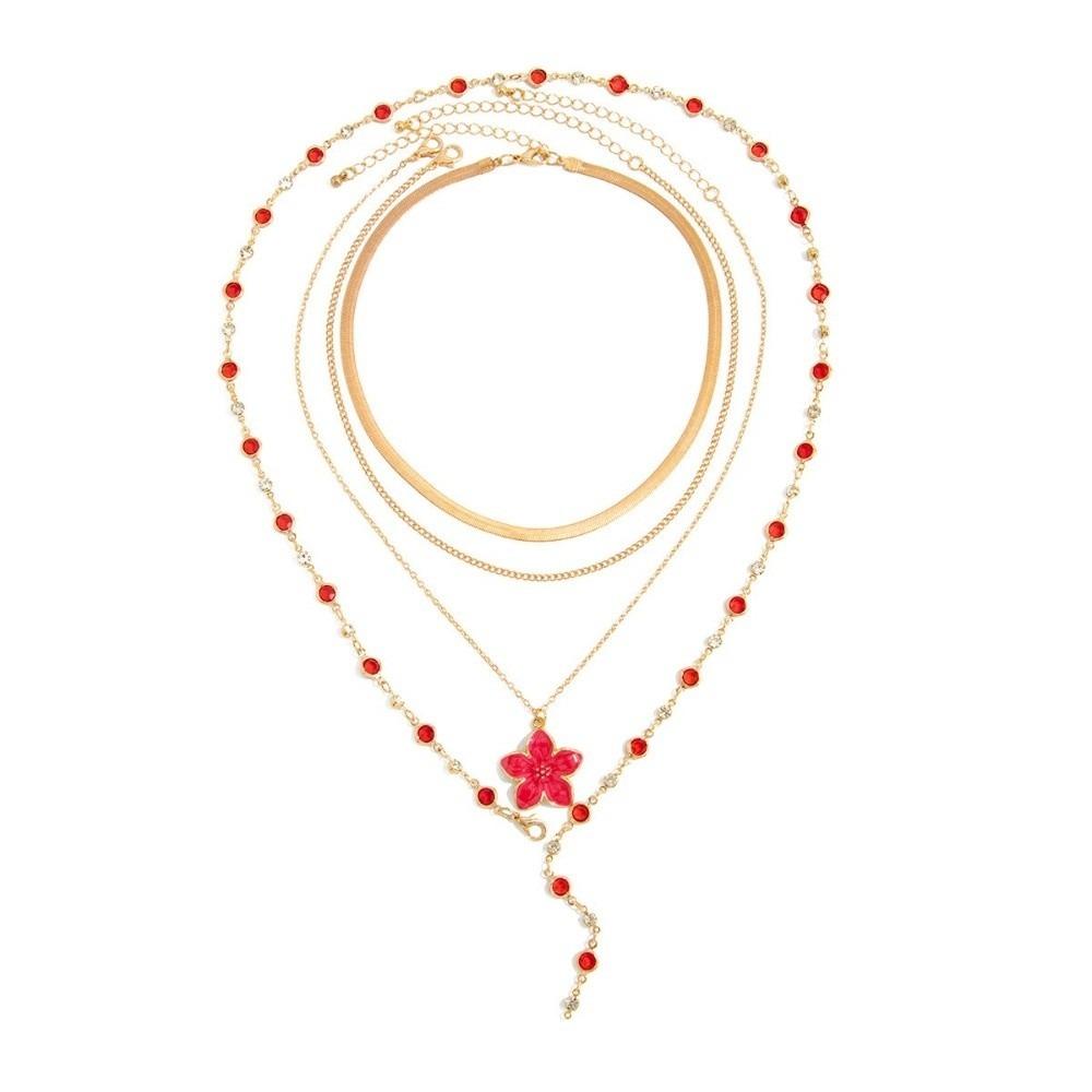 

Beads Metal Stacked Necklace Drip Oil Zinc Zinc Alloy Neck Pendant Vintage Cross Necklace Set Women червоний