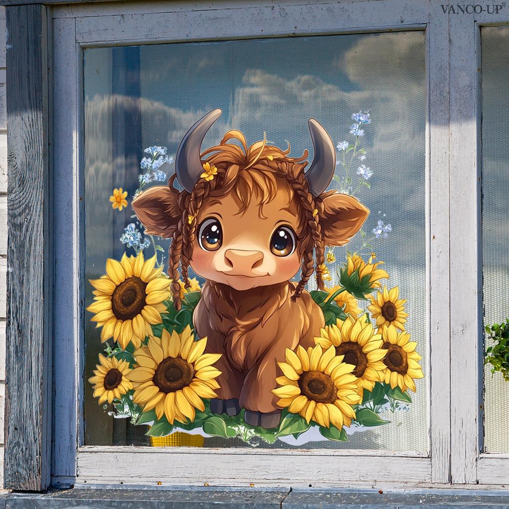 Cute Floral Animal Static Cling Window Sticker Removable PVC Double-Sided Visible for Glass Door Showcase Home Decor Art