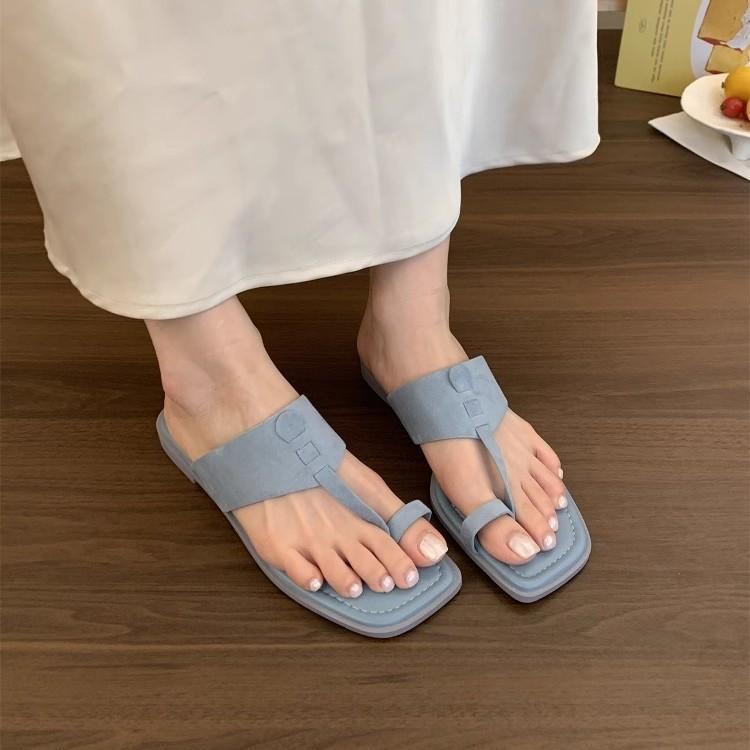 Toe slippers female summer wear new French gentle fairy wind toe sandals seaside vacation flat beach shoes