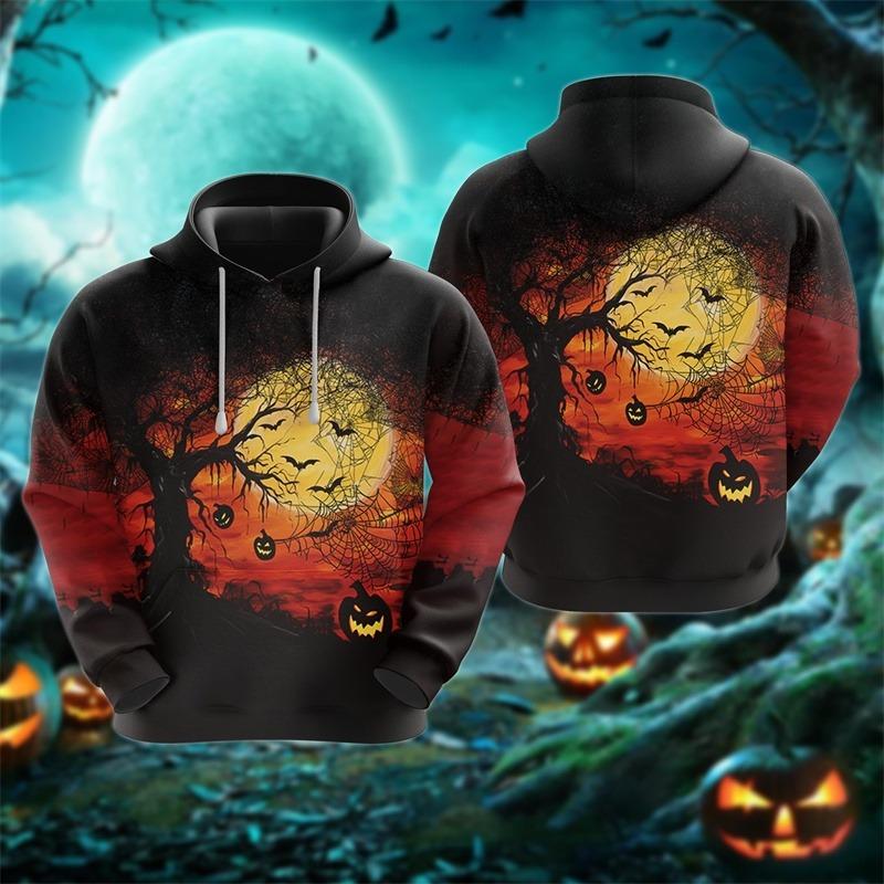 3D Printed Ghost Candy Hoodie For Men Halloween Witch Pattern Long Sleeve Tops Casual Sweatshirt Harajuku Pullover Loose Hoodies