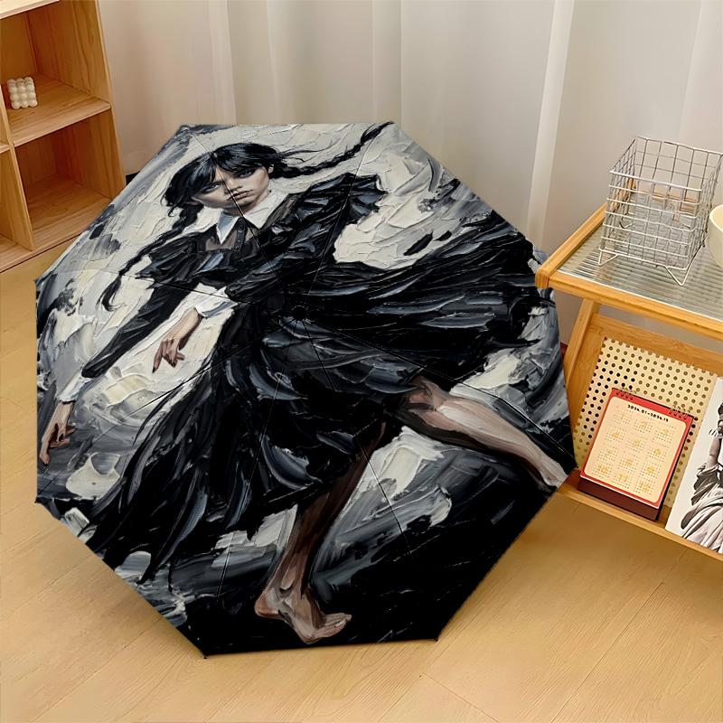 Wednesday Addams Windproof Auto 8 Rib Folding Umbrella Portable Outdoor Parasol