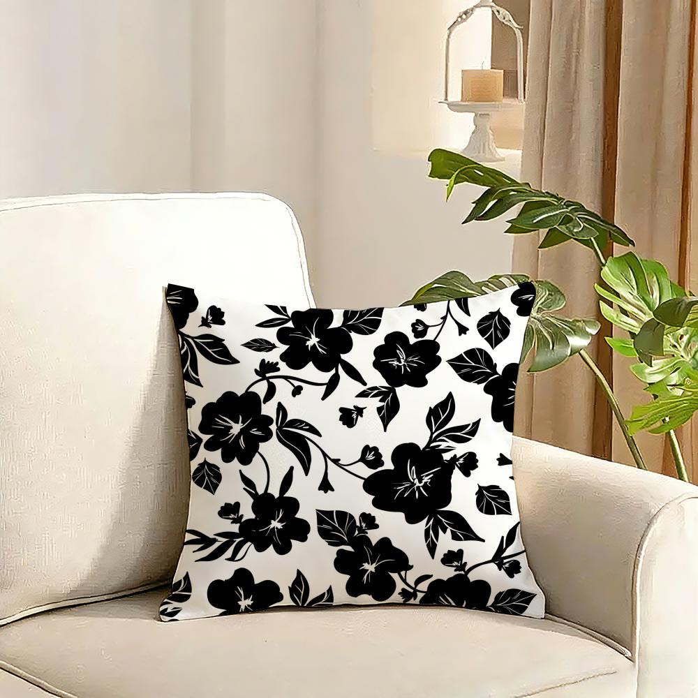 Black and White Pattern Cushion Cover Reversible Plush Pillow Cover Soft Fluffy Home Decor for Sofa Bedroom