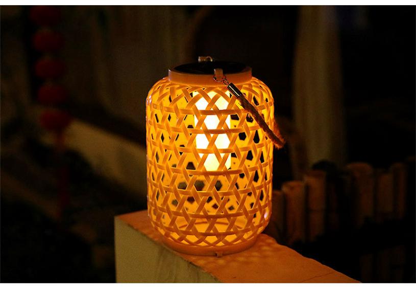 Solar Chinese Bamboo Rattan Weave Lantern - Spring Festival Outdoor Hanging Decoration for Balcony, Garden, and Courtyard.