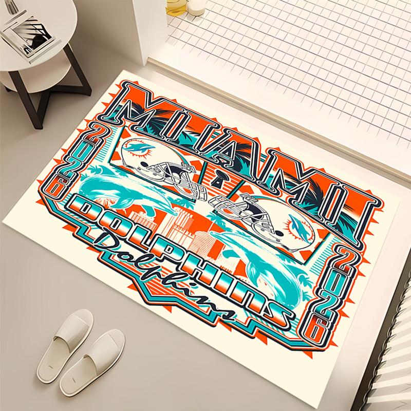 1pc Miami Dolphins logo Print Area Rug - Soft, Washable Non-Slip Indoor Mat, Living Room, Home Office Decorative Rug,Office Decorative