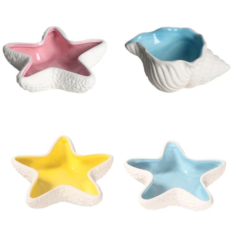 Unique Seaside Ceramic Jewelry Dish - Starfish/Shell Shaped Tray, Elegant Decor for Beach Houses & Trinkets Storage