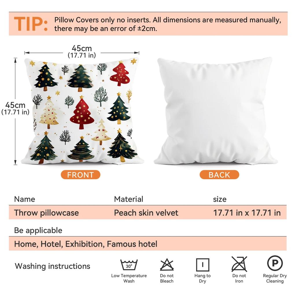 Christmas Tree Pillowcase Cushion 100% Polyester 45X45Cm Throw Pillow Cover Sofa Chair Bed Cushion Cover Pillowslip Home Decor