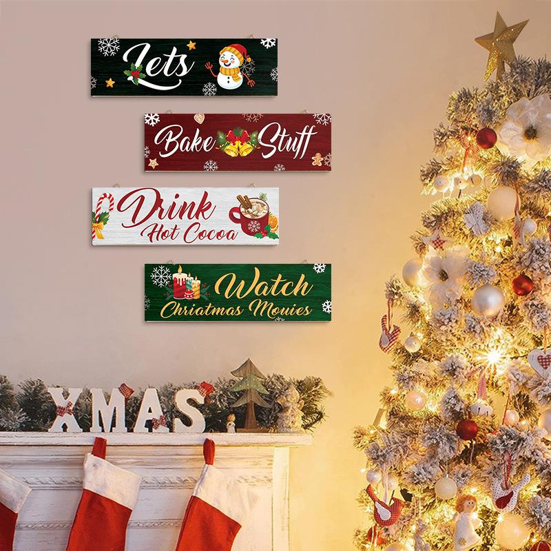 

4PCS New Christmas Series Door Sign Creative Christmas Party Holiday Wooden Wall Hanger Decoration Esferas Para Decorar Arbol