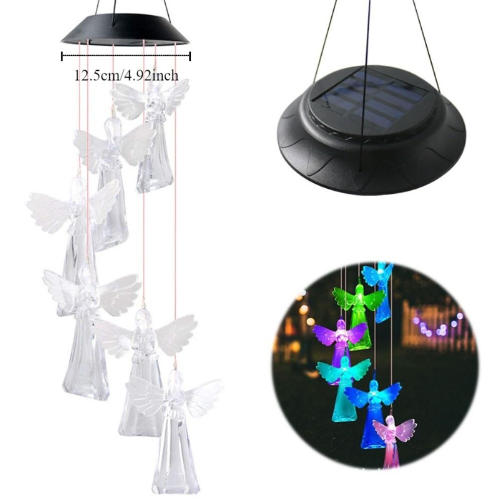 Beautiful Hanging Solar Angel Wind Chime Decorative Colorful LED Wind Chime ABS Wishing Bottle Light Outdoor Decor