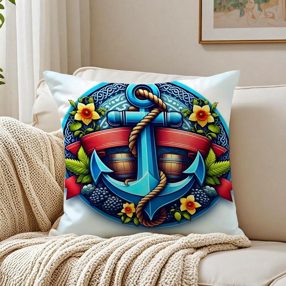 MMarine Theme Rudder Anchor Animals Cushion Cover Linen Pillowcase Soft for Sofa Bed Home Room Decor