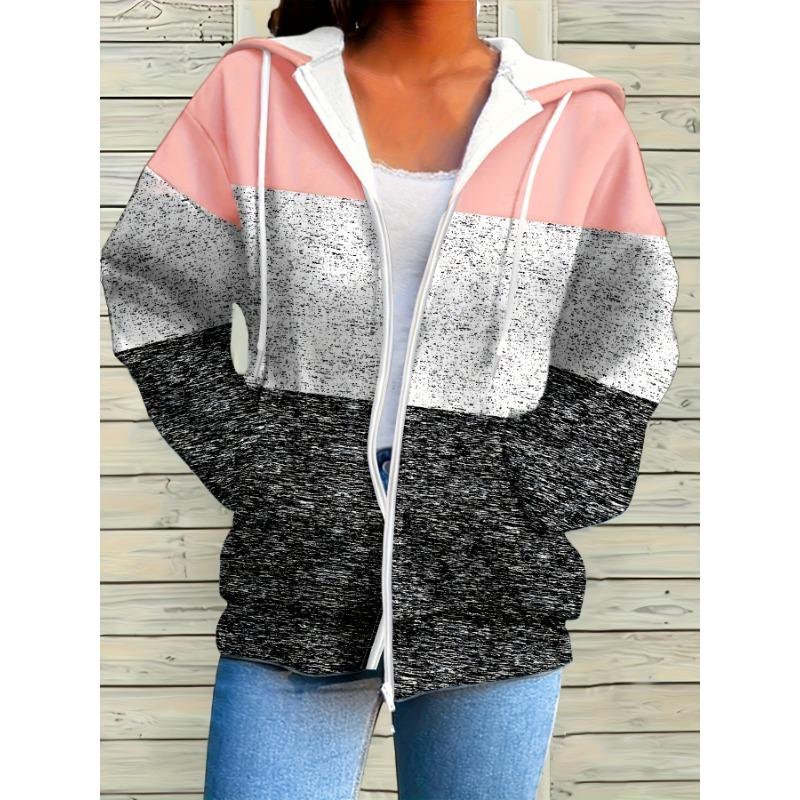 Women's Elegant Contrast Zip Hoodie - Soft Stretch Long Sleeve Pullover