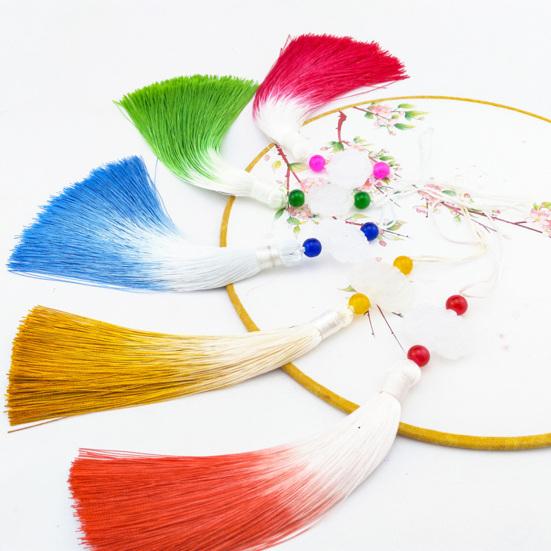 Tassel Pendant with Lanyard Gradient No Shedding Fade-resistant Anti-Lost DIY Double-sided Lotus Han Chinese Clothing Tassel Ear for Fan