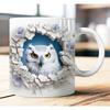 3D Owl, Ceramic Coffee Mug, Tea Cup, New Hole Wall, Cute Hole Wall