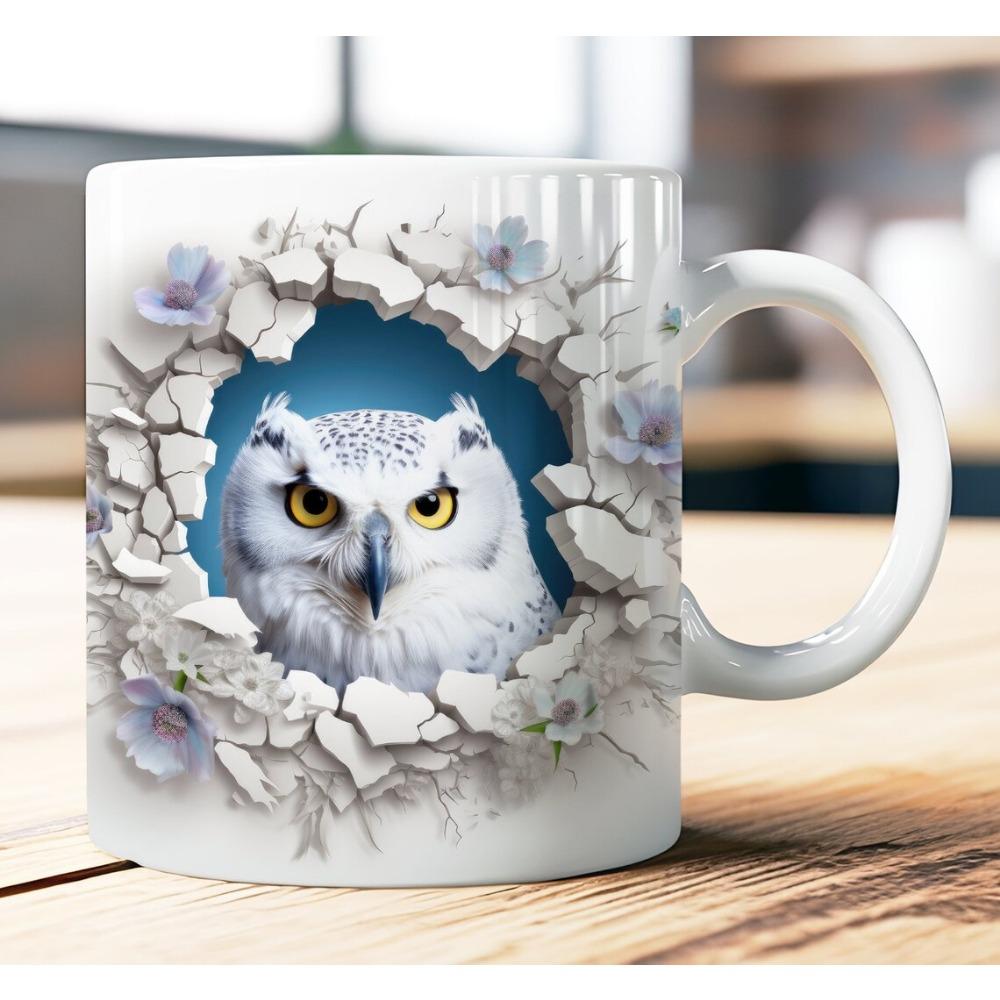 3D Owl, Ceramic Coffee Mug, Tea Cup, New Hole Wall, Cute Hole Wall