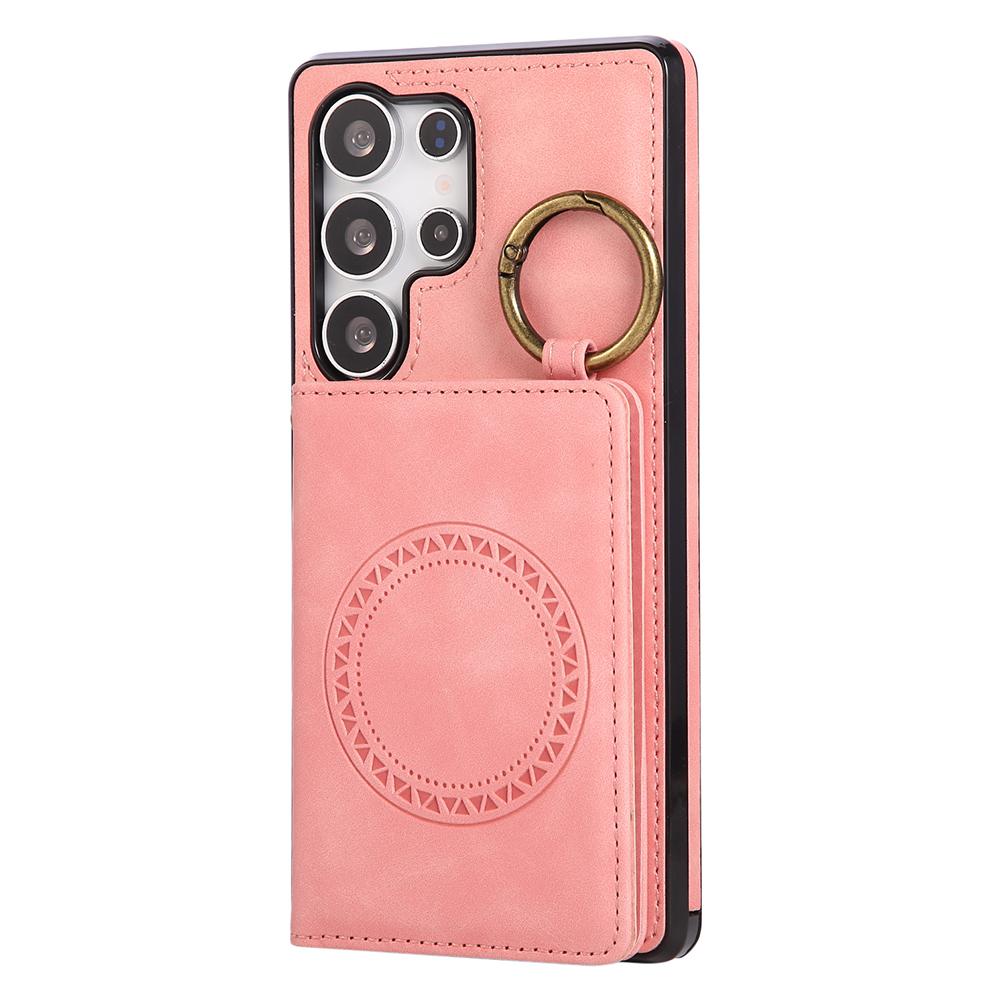 For Samsung Galaxy S24 Ultra Case Card Holder Kickstand Leather+TPU Phone Cover with Ring Holder
