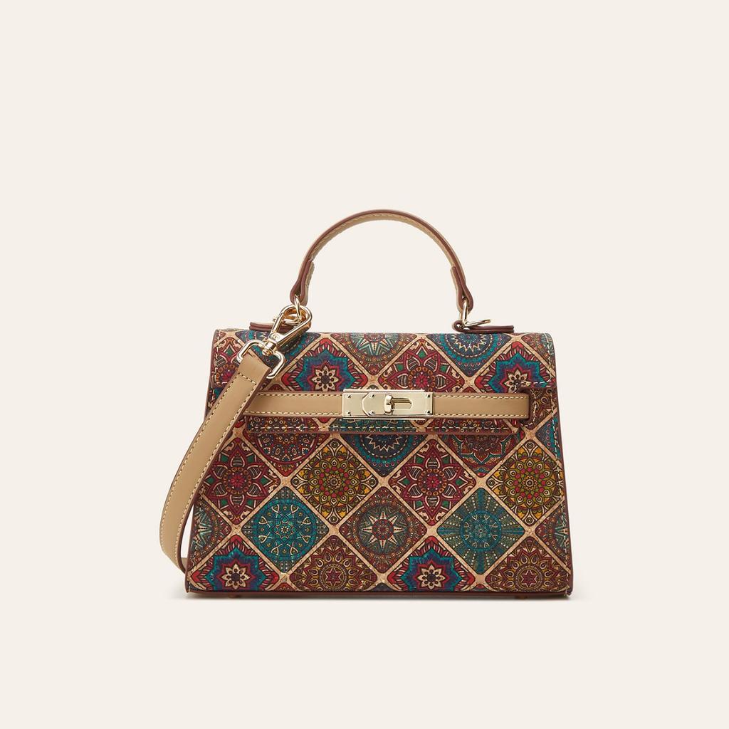 New Ethnic Style Printed Cork Bark Women's Bag Multi-element High-end Versatile Messenger Bag Fashion Niche Hand Bag