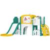 Set cu tobogan 7 în 1 pentru copii mici, Coș de baschet, Design cu broscuță, Cadru de cățărat, Balansoar, Pentru interior și exterior, Galben-Verde