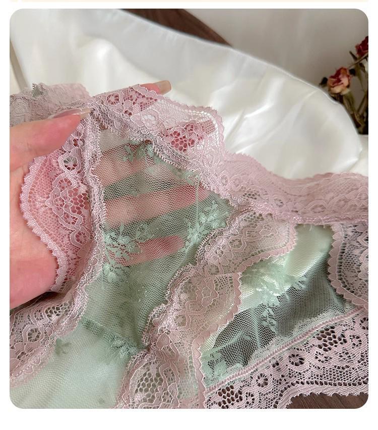 

Pure Desire Women s Sexy Low-Waist Lace Trim Mesh Panties with Cotton Crotch and Breathable Hollow Design One Size (Fits 80-120 Jin)