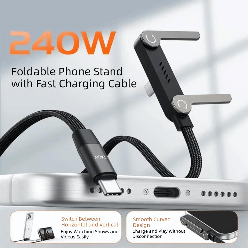 2-in-1 Design Charging Cable Built In Phone Stand Data Cable Mobile Phone Stand Cable  Office Use