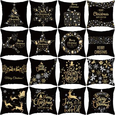 Christmas Pillow Case Black Gold Series Wish Peach Skin Printed Home Pillow Sofa Cushion