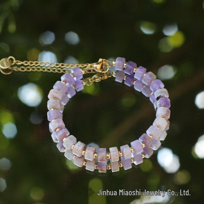 Bransoletka z kryształu ametystu - Damska, regulowana, ze stali nierdzewnej, z zapięciem typu homar