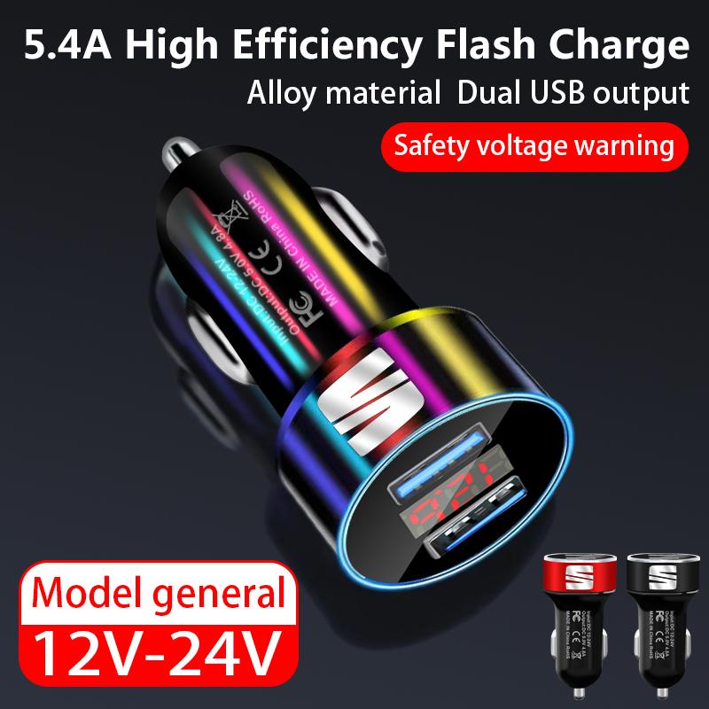 Car Charger 2 USB Ports Fast Charging Digital Display Car Accessories For SEAT Arona Ateca Tarraco Minimo IBL EL-BORN LEON