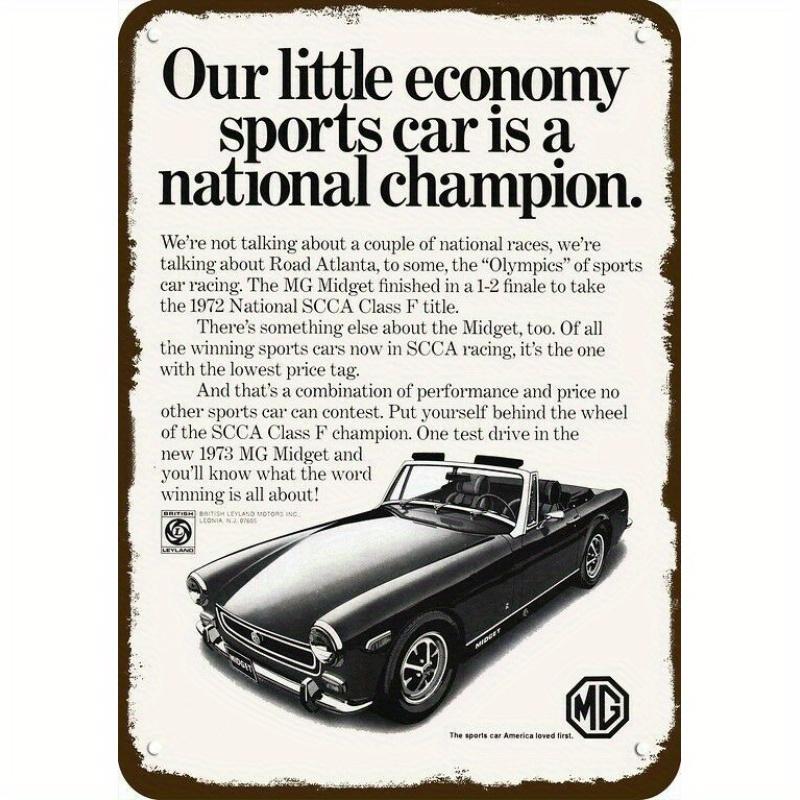 Vintage 1977 MG Midget National Championship Metal Wall Art Retro Sports Car Decor with Detailed Description Rustic Home Offi 20x30cm(7.8x11.8inch)