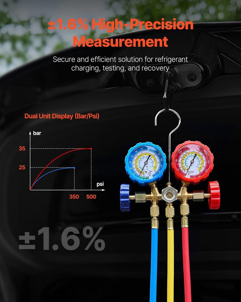 3.5 CFM HVAC Single Stage Rotary Vane Vacuum Pump and Manifold Gauge Kit Compatible with R134a, R22, R12, and R502 Refrigerants