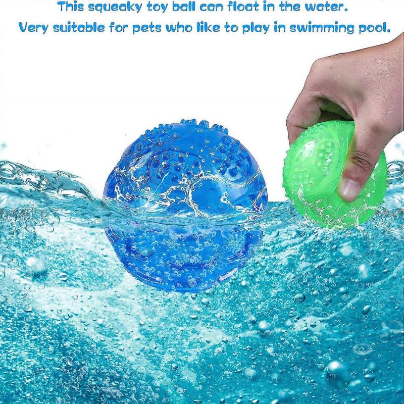 Dog Ball Squeak Toy Durable Puppy Chew Ball Waterproof Floating Stretch Rubber Ball with Squeak for Training Swimming, 3-Pack (Orange, Blue, Green)