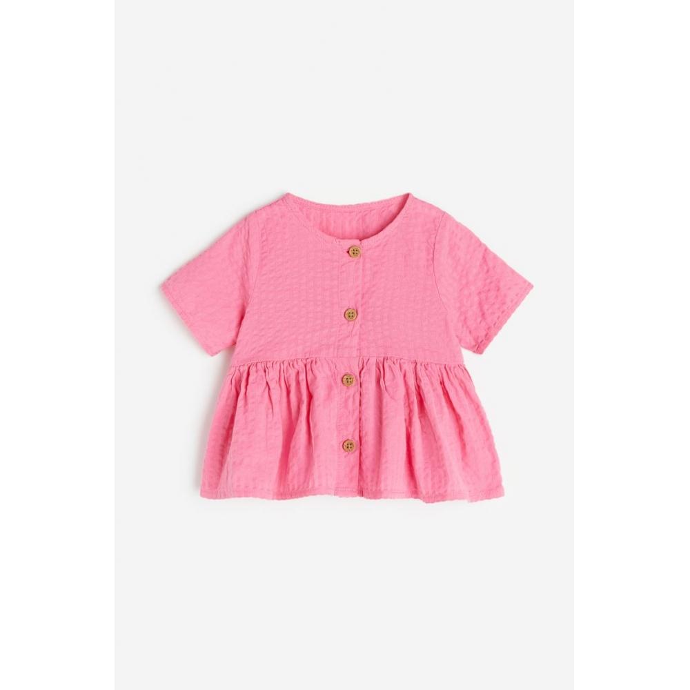 

Блузка с баской HM из жатого хлопка, розовая