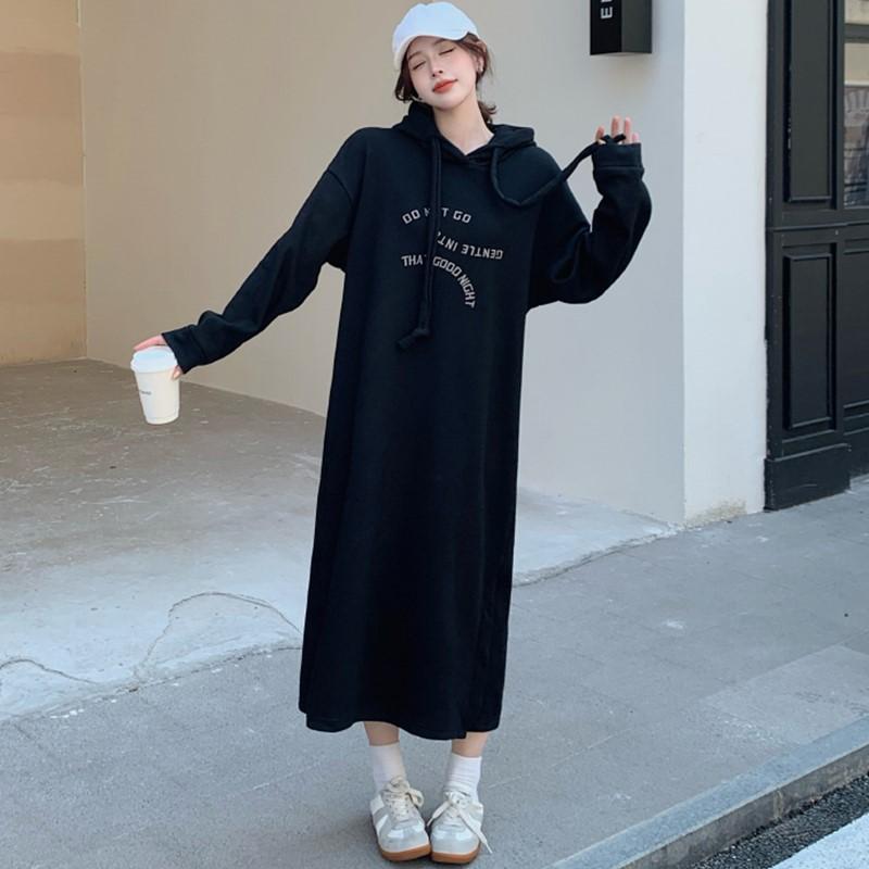 Long sleeve plus size Black Hooded new in dresses for women casual loose spring autumn winter sweateshirt dress