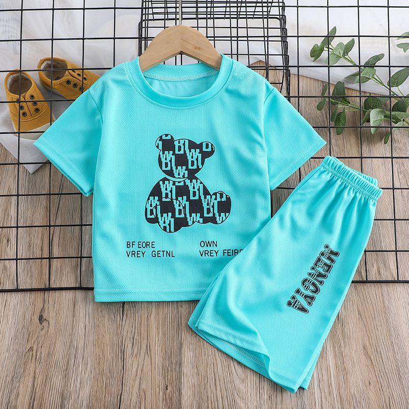 Summer Baby Girls Clothes Set Breathable Cartoon Bear Printed T-Shirts And Shorts 2PCS Suit Children Boy Top Bottom Tracksuits