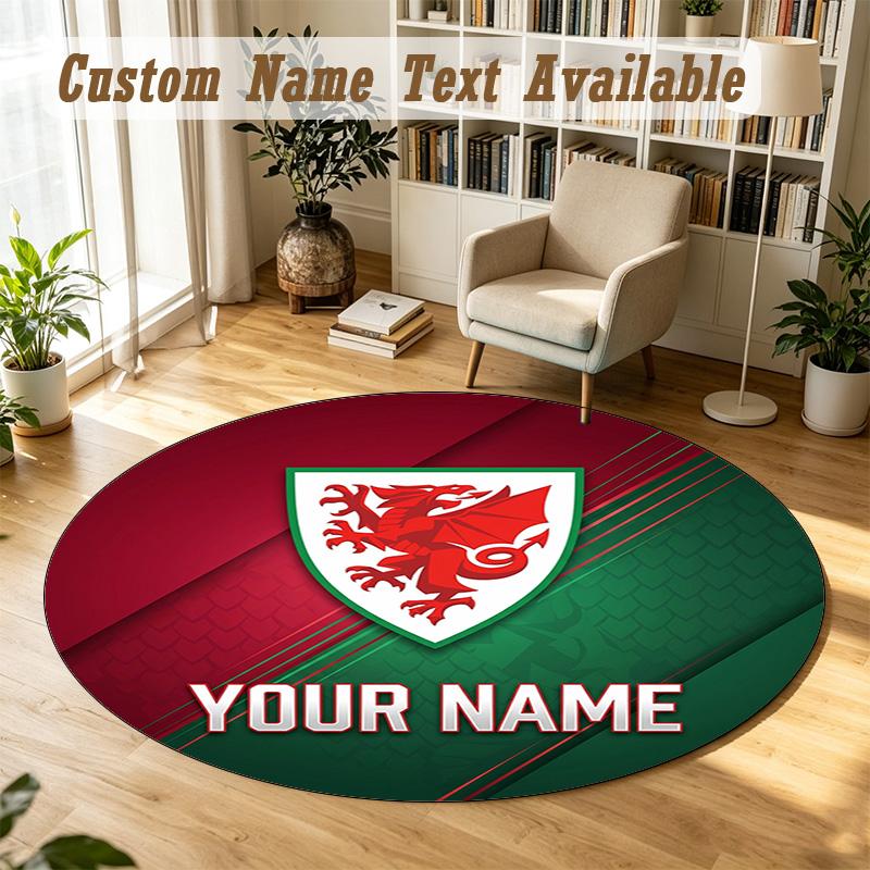 Round Rug Custom NameWales Rugby Pattern Non Slip Carpet Home Floor Decor