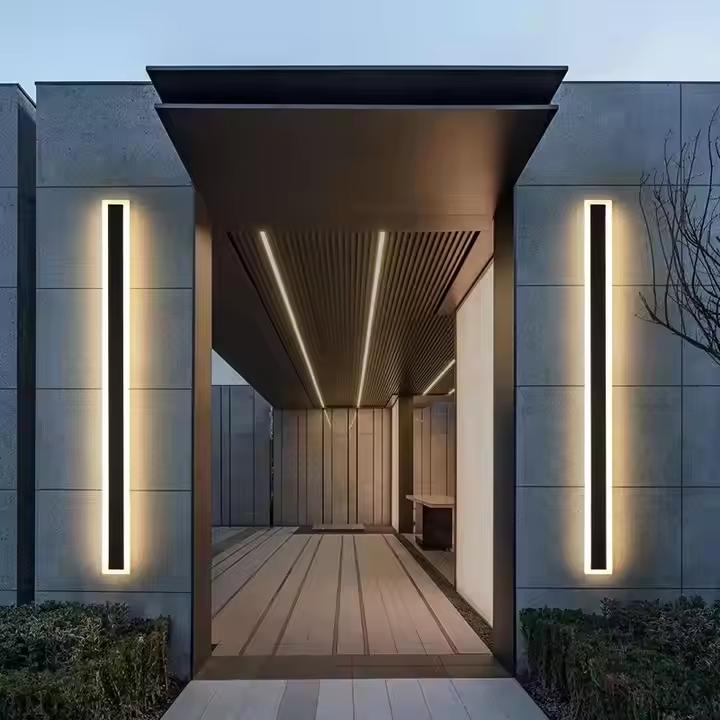 AB Factory IP65 Modern Outdoor Wall Lamp Exterior Linear Strip Wall Lamp Warm White Garden Sconce Long LED Wall Light