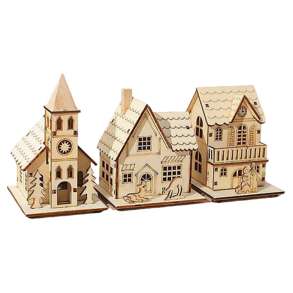 1/3PCS Festival Led Light Wood House Christmas Tree Decorations For Home Decoration Wooden House DIY Gift Window Decoration