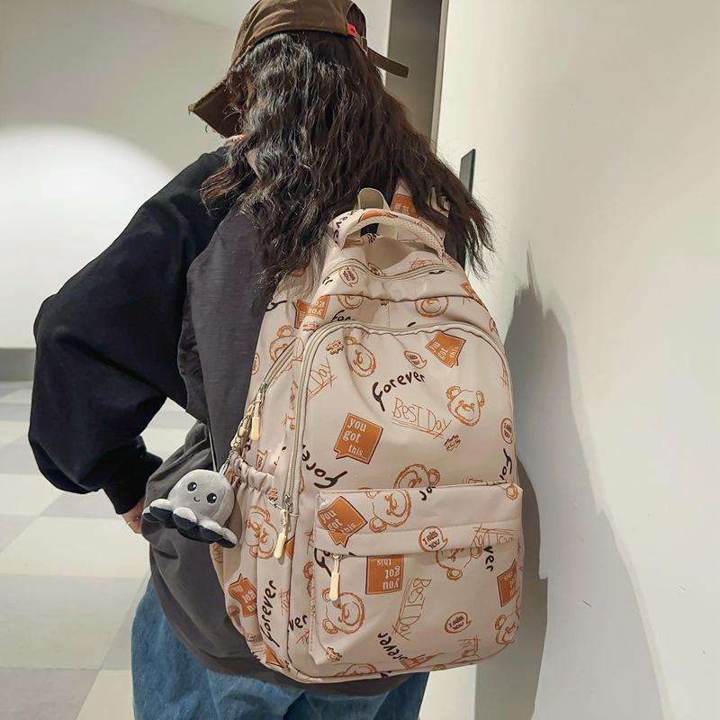 Graffiti literary printing student schoolbag large capacity ins wind early high school student backpack